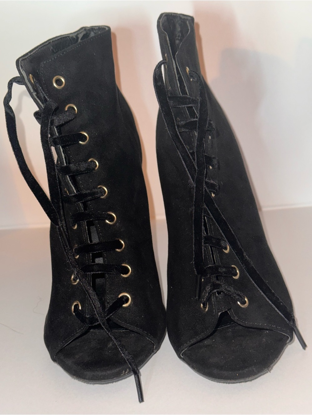 Fashion Nova Black Lace-Up Peep Toe Booties